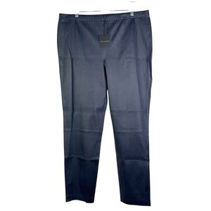 NWT ST. JOHN 100% Leather Straight Leg Pull On‎ Pants Navy Blue K81EW01 Size 16